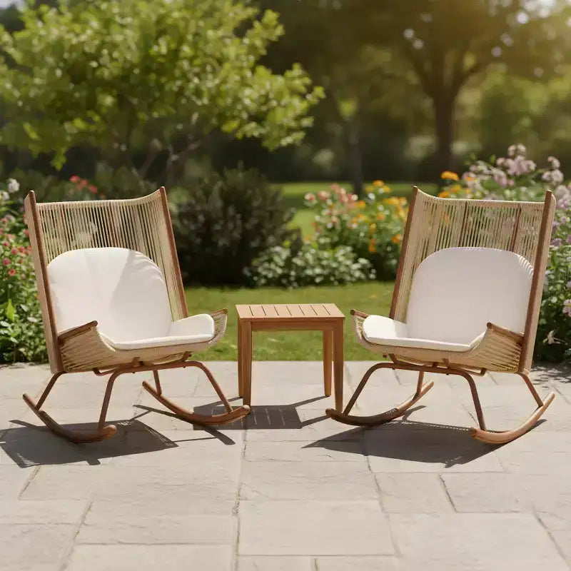 Christopher Knight Home Ved - Ensemble repas 3 pièces pour patio style ferme avec table en bois d'acacia et chaises berçantes en fer