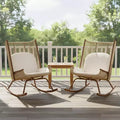 Christopher Knight Home Ved Farmhouse 3 Piece Patio Dining Set with Acacia Wood Table and Iron Rocking Chairs