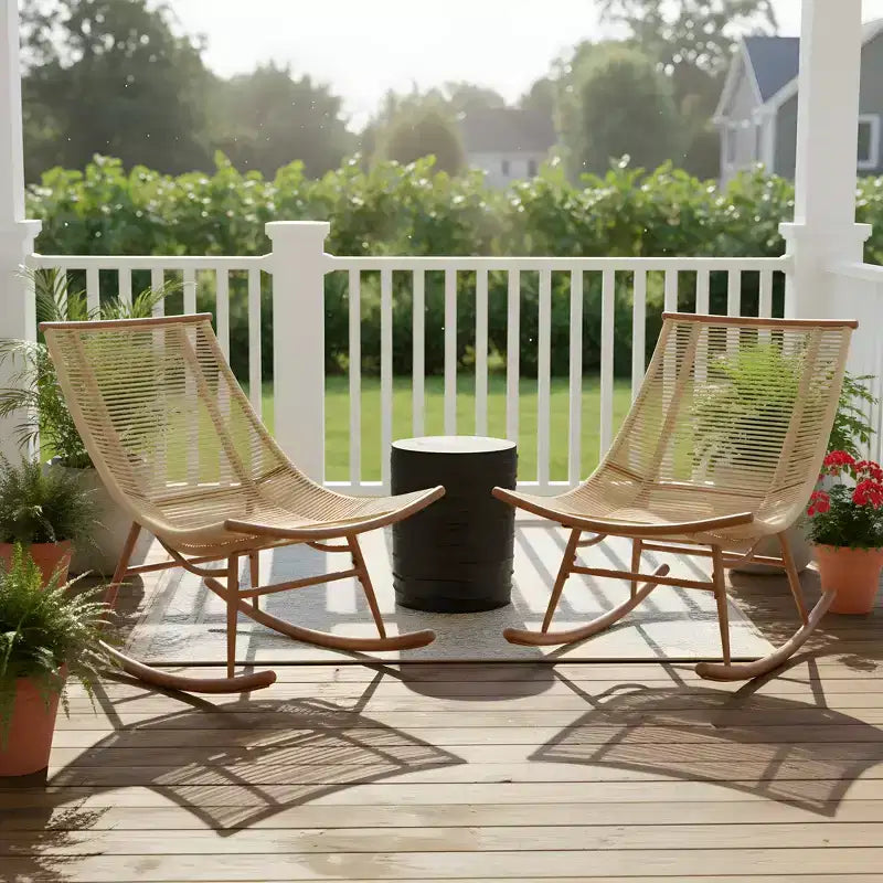 Christopher Knight Home Vijay Farmhouse 3 Piece Patio Dining Set with Lightweight Concrete Table and Iron Rocking Chairs
