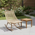 Christopher Knight Home Abhay Farmhouse 2 Piece Patio Dining Set with Acacia Wood Table and Iron Rocking Chair