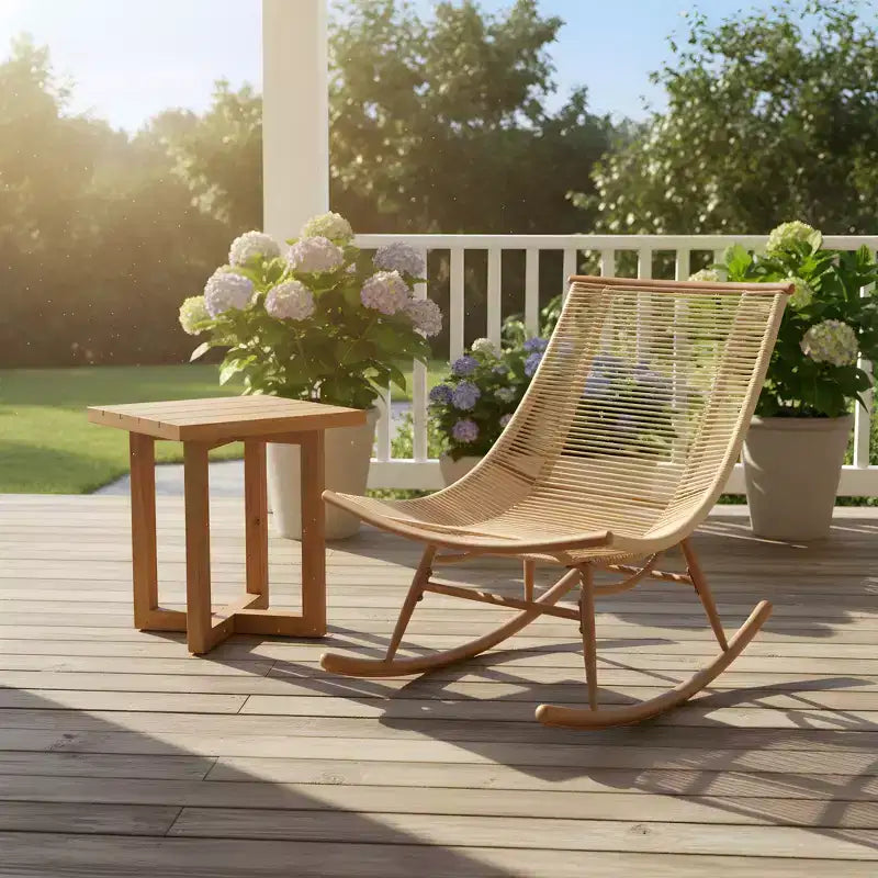 Christopher Knight Home Hanneli Farmhouse 2 Piece Patio Dining Set with Acacia Wood Table and Iron Rocking Chair