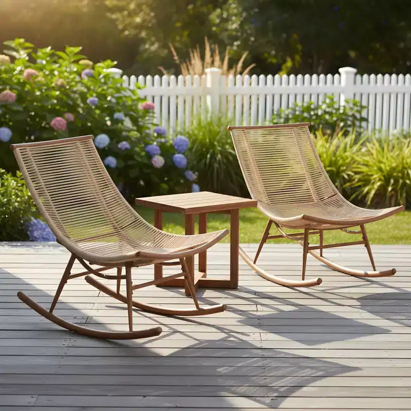 Christopher Knight Home Iolanda – Ensemble repas de jardin 3 pièces de style rustique avec table en bois d'acacia et chaises à bascule en fer