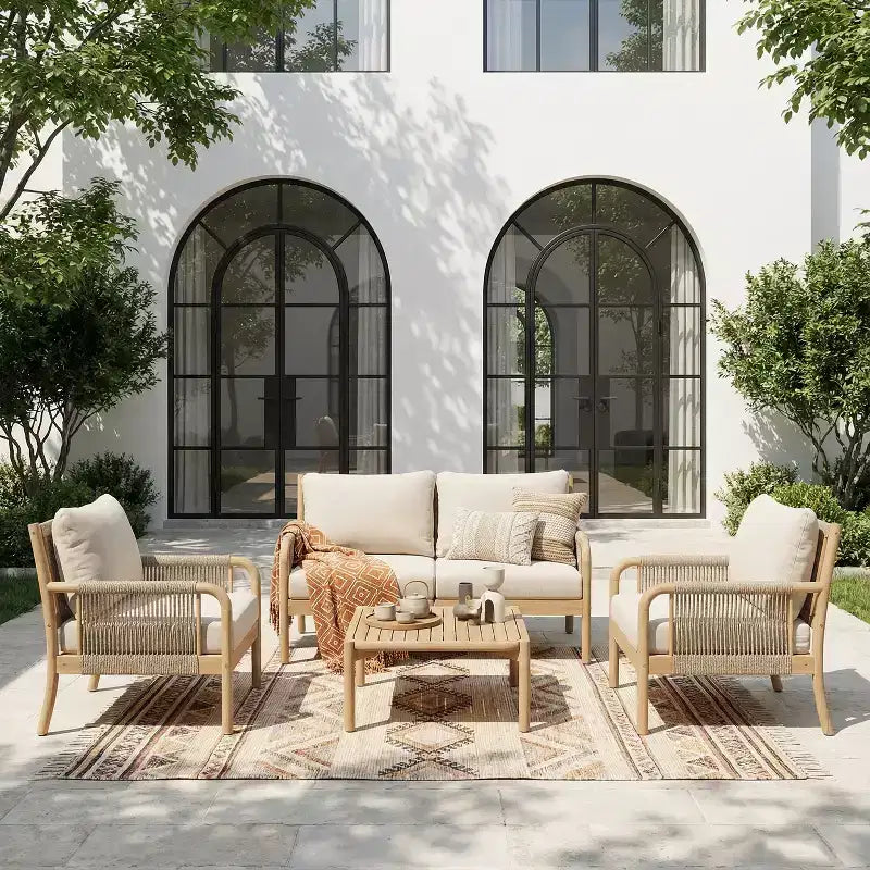 Christopher Knight Home Anil 5 Piece Patio Acacia Wood and Rope Seating Set with Slatted Table