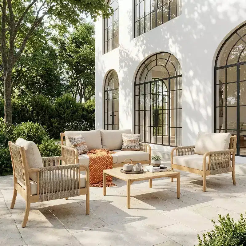 Christopher Knight Home Anil, ensemble de 5 meubles de jardin en bois d'acacia et corde avec table à lattes