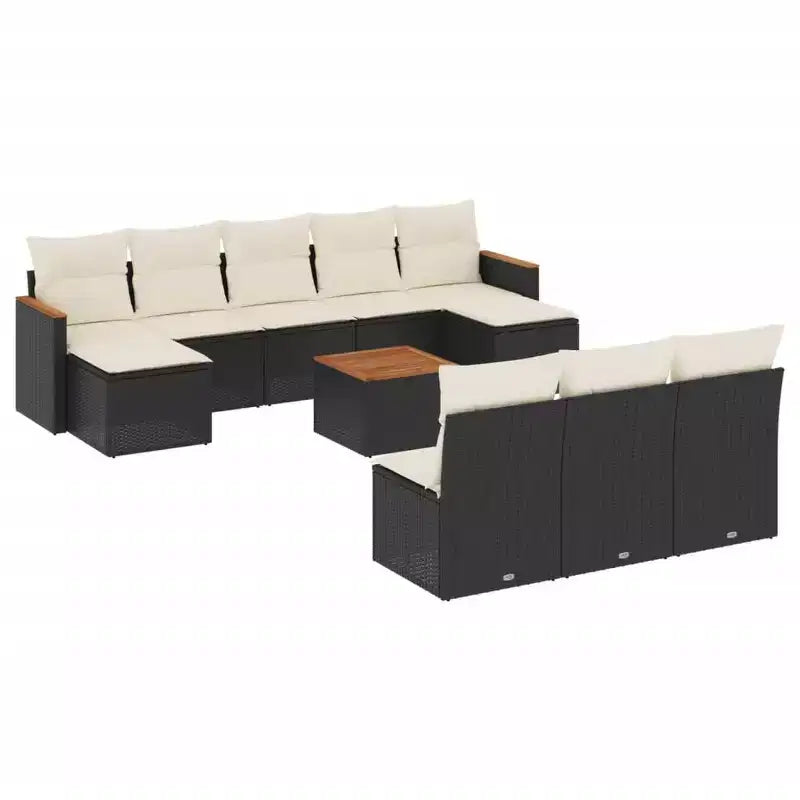 vidaXL Modular Garden Sofa Set with Cushions - Poly Rattan and Acacia Wood
