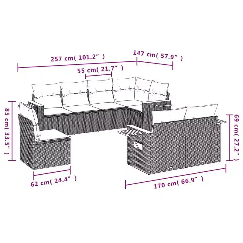 vidaXL Salon de jardin en rotin PE Grands pieds réglables