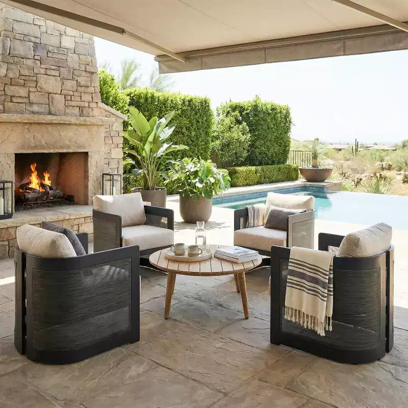 Christopher Knight Home Mah Modern 5 Piece Patio Aluminum Seating Set with Acacia Wood Slatted Round Coffee Table