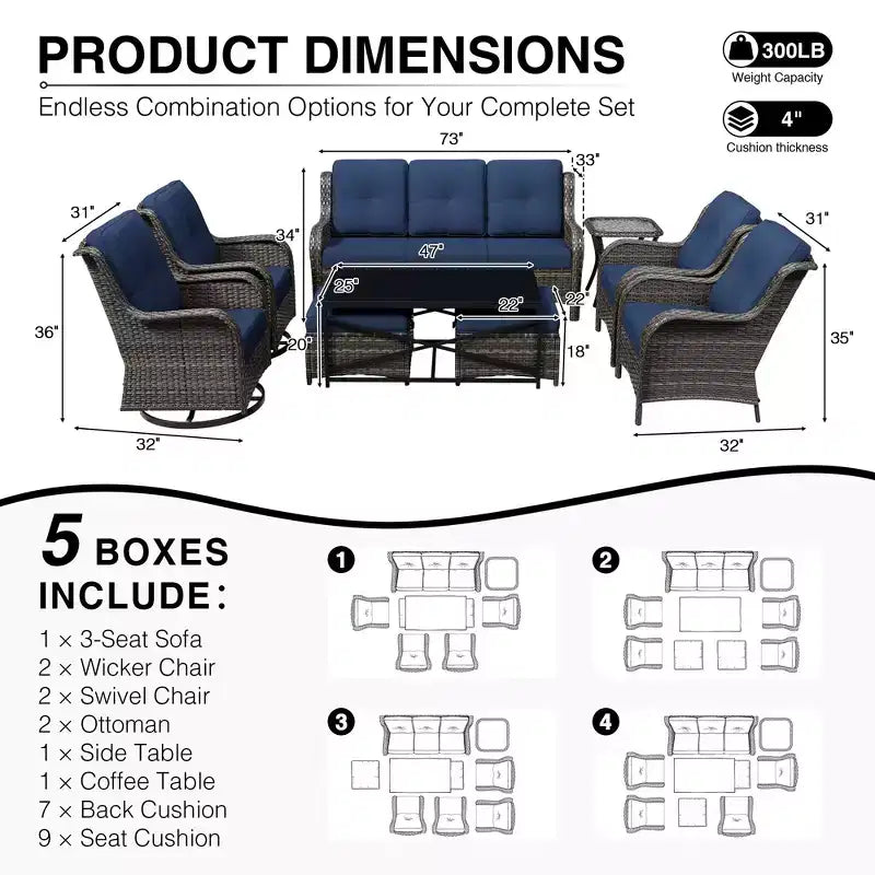 Ensemble de salon d'extérieur haut de gamme UPTIOT avec canapé, fauteuils pivotants et ottoman pour un confort et un style optimaux