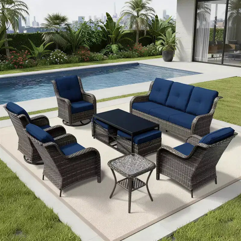 Ensemble de salon d'extérieur haut de gamme UPTIOT avec canapé, fauteuils pivotants et ottoman pour un confort et un style optimaux