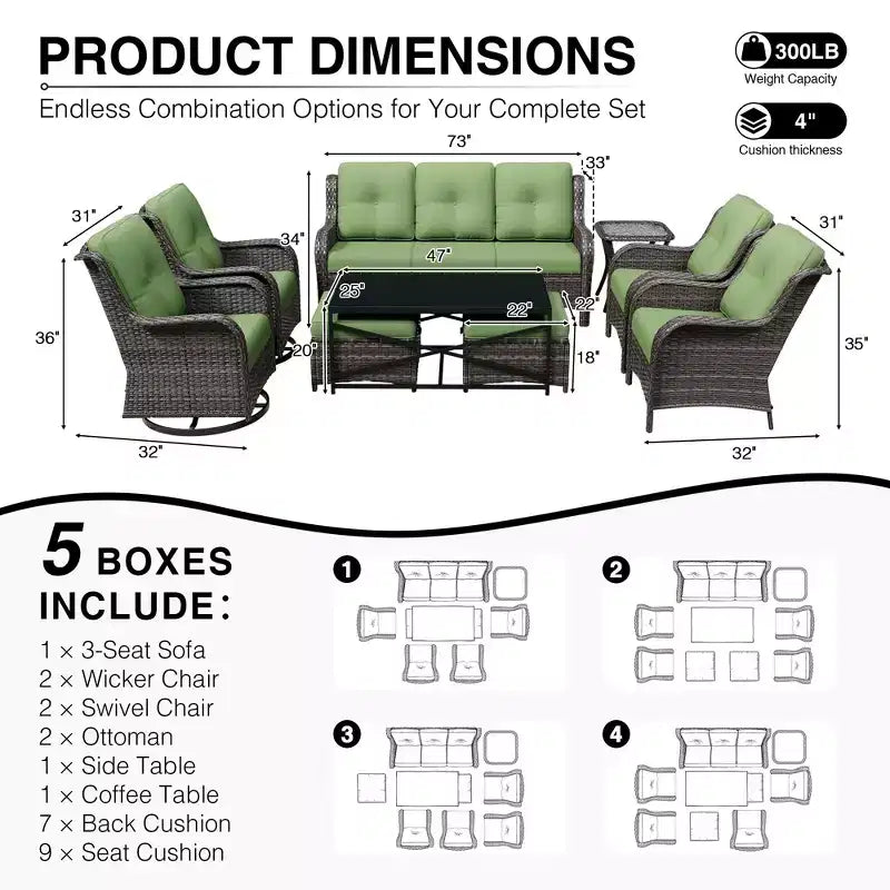 Ensemble de salon d'extérieur haut de gamme UPTIOT avec canapé, fauteuils pivotants et ottoman pour un confort et un style optimaux