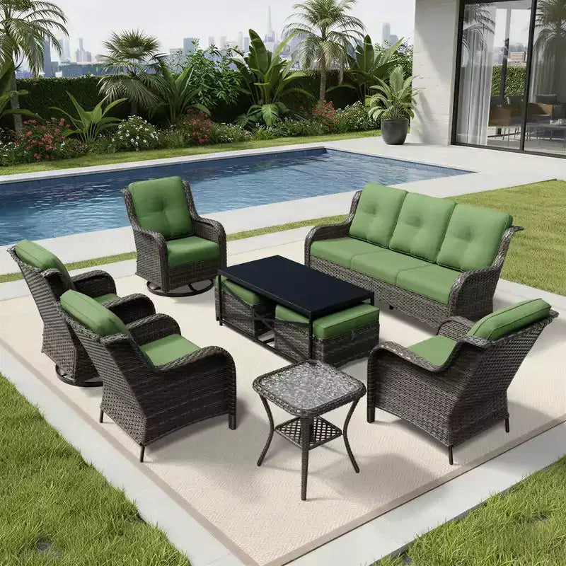 Ensemble de salon d'extérieur haut de gamme UPTIOT avec canapé, fauteuils pivotants et ottoman pour un confort et un style optimaux