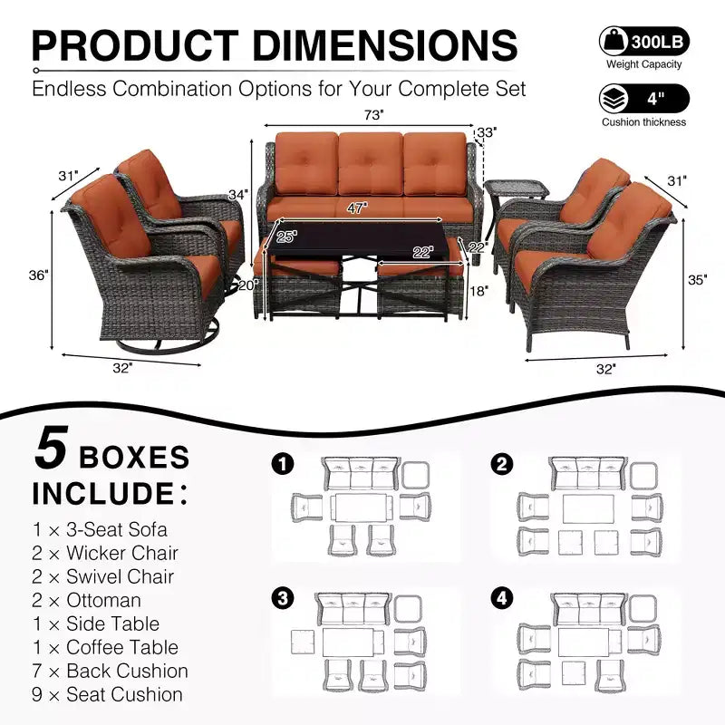 Ensemble de salon d'extérieur haut de gamme UPTIOT avec canapé, fauteuils pivotants et ottoman pour un confort et un style optimaux