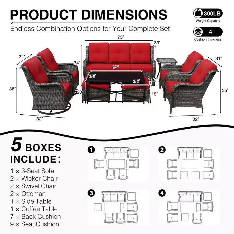 Ensemble de salon d'extérieur haut de gamme UPTIOT avec canapé, fauteuils pivotants et ottoman pour un confort et un style optimaux
