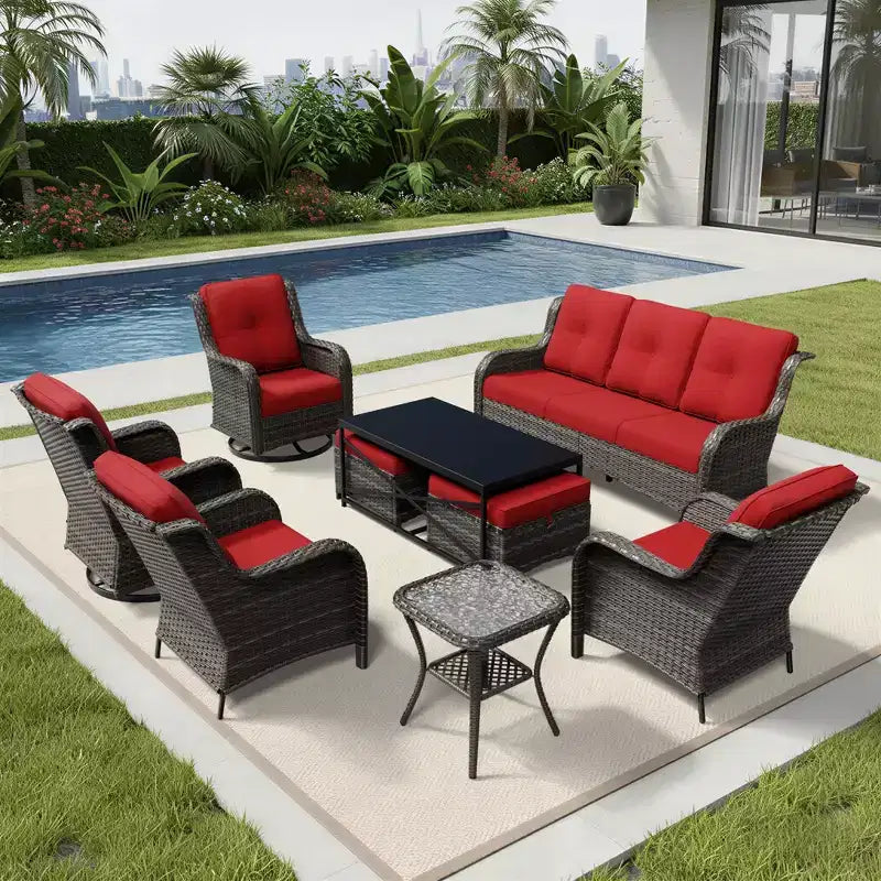 Ensemble de salon d'extérieur haut de gamme UPTIOT avec canapé, fauteuils pivotants et ottoman pour un confort et un style optimaux