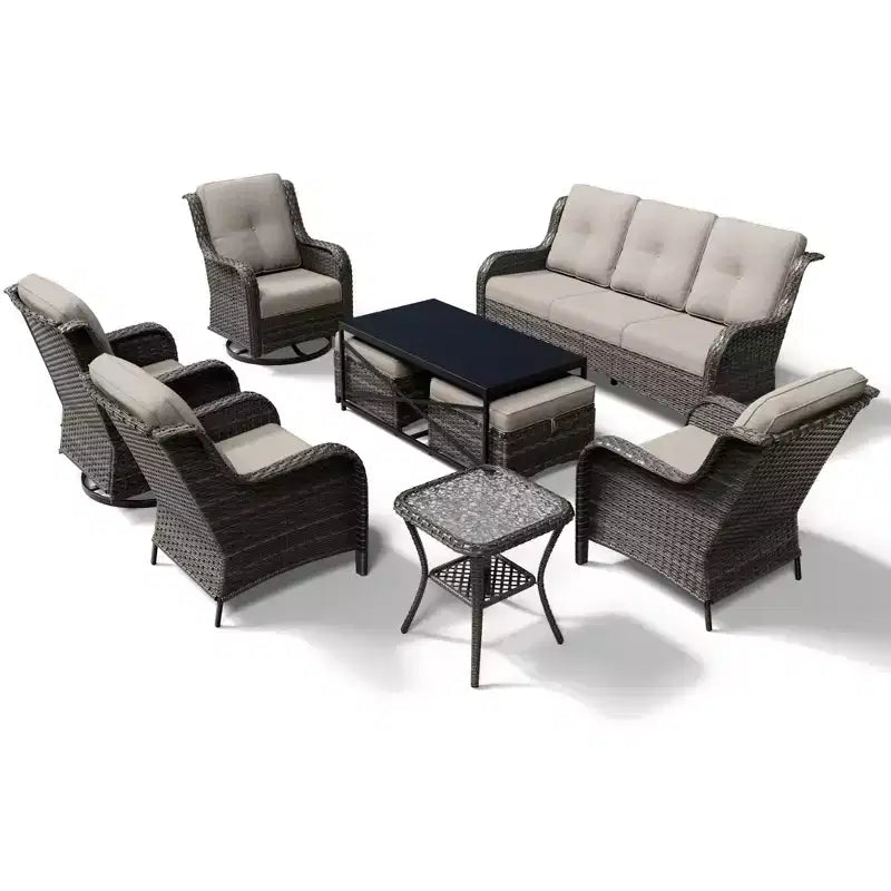UPTIOT Premium Outdoor Lounge Set with Sofa, Swivel Chairs, and Ottoman for Ultimate Comfort and Style