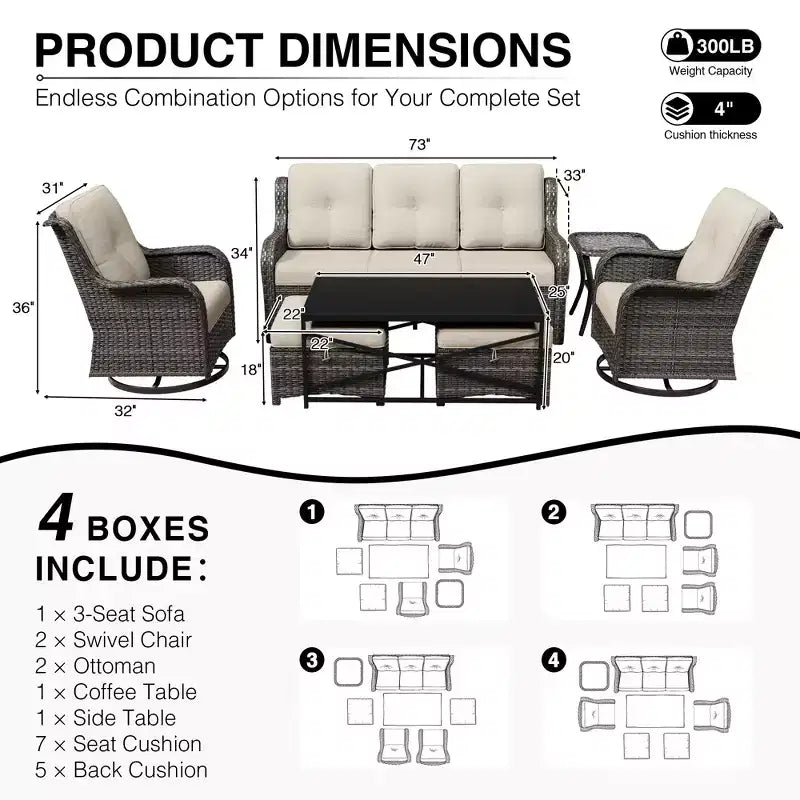 Ensemble de canapés d'extérieur UPTIOT Premium avec fauteuils pivotants et poufs multifonctionnels