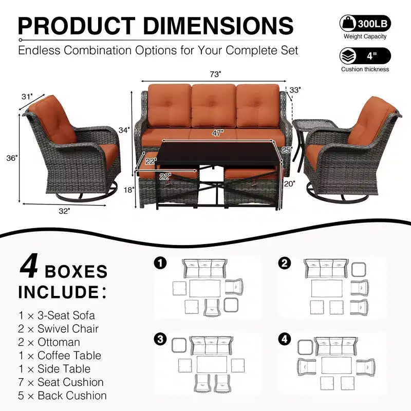 Ensemble de canapés d'extérieur UPTIOT Premium avec fauteuils pivotants et poufs multifonctionnels