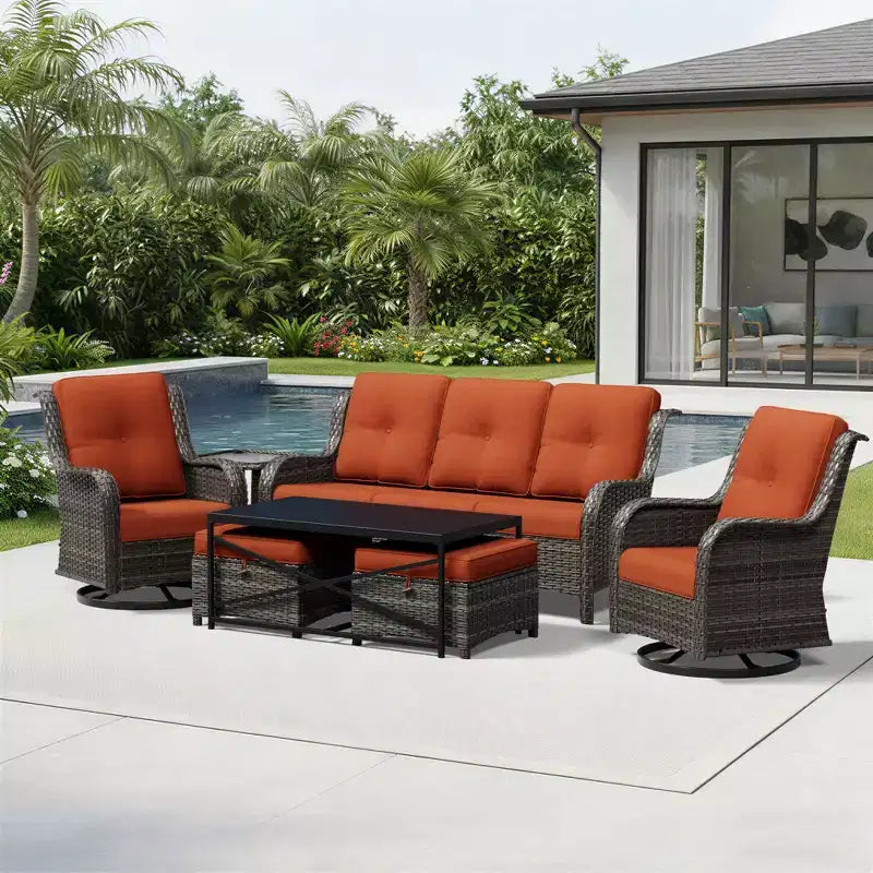 Ensemble de canapés d'extérieur UPTIOT Premium avec fauteuils pivotants et poufs multifonctionnels