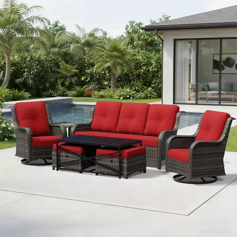 Ensemble de canapés d'extérieur UPTIOT Premium avec fauteuils pivotants et poufs multifonctionnels