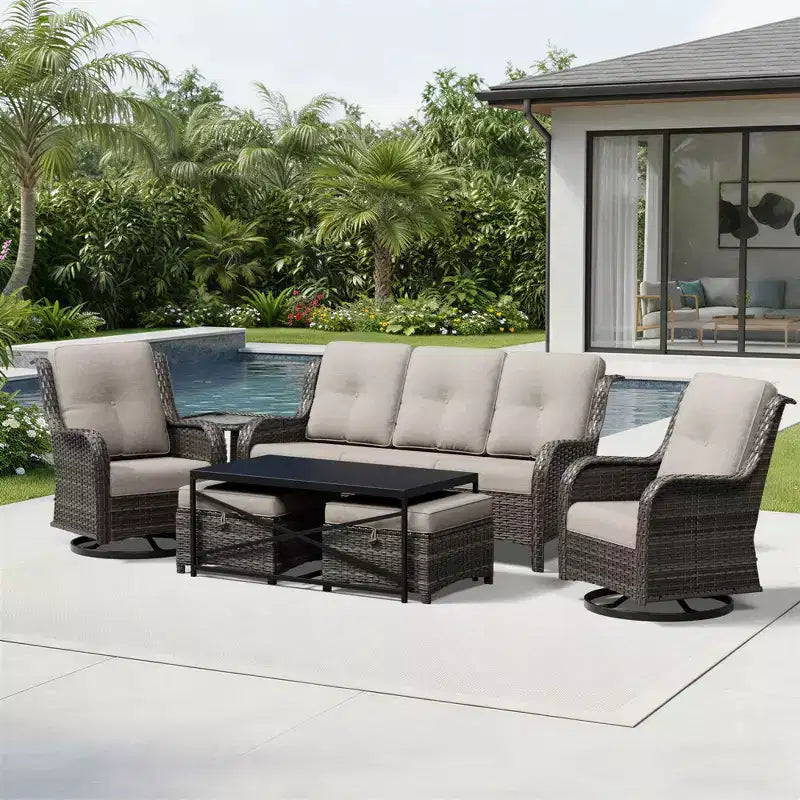 Ensemble de canapés d'extérieur UPTIOT Premium avec fauteuils pivotants et poufs multifonctionnels