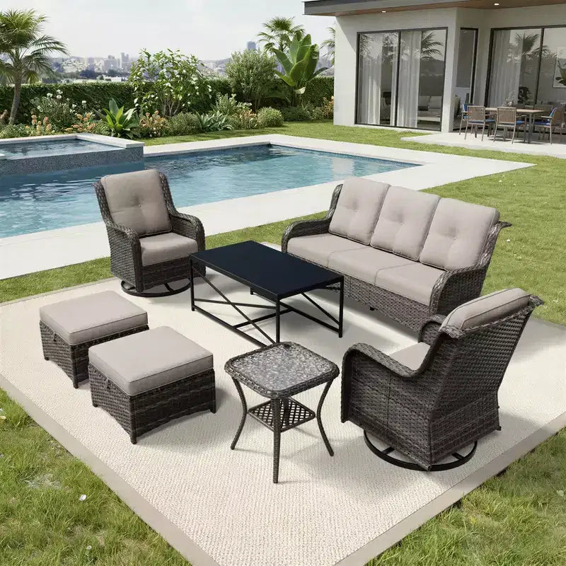 Ensemble de canapés d'extérieur UPTIOT Premium avec fauteuils pivotants et poufs multifonctionnels
