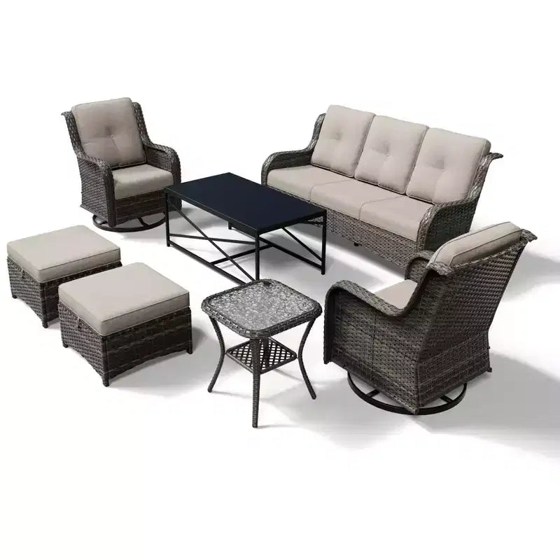UPTIOT Premium Outdoor Sofa Set with Swivel Chairs and Multi-Functional Ottomans