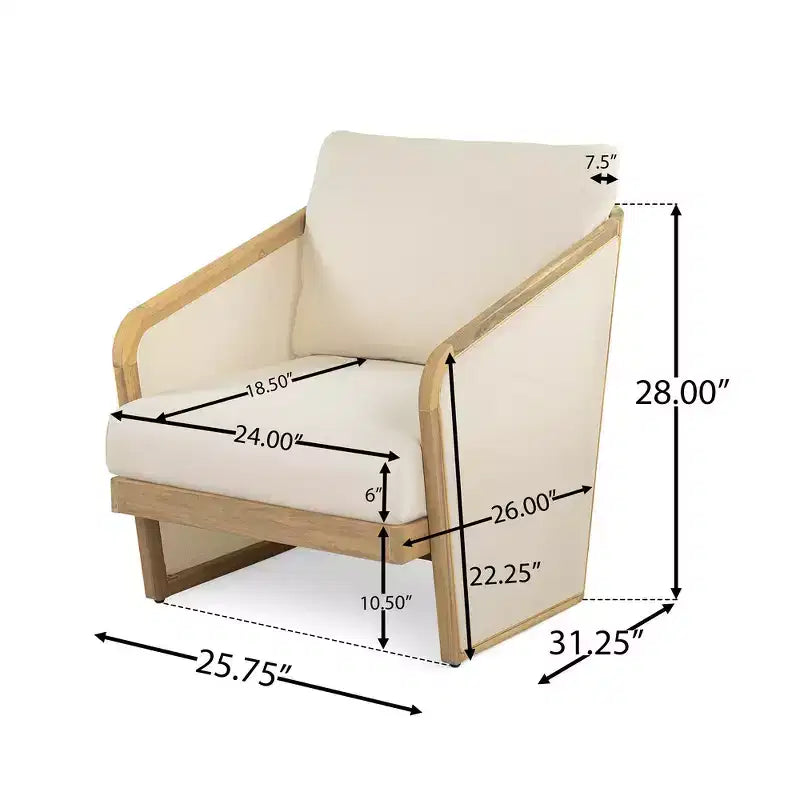 Whisen Fauteuil de club d'extérieur en bois d'acacia 1 pièce, chaise longue de patio avec coussins