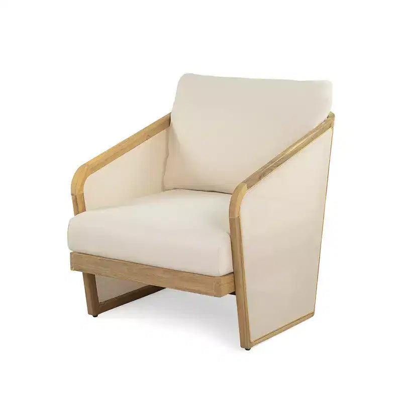 Whisen Fauteuil de club d'extérieur en bois d'acacia 1 pièce, chaise longue de patio avec coussins