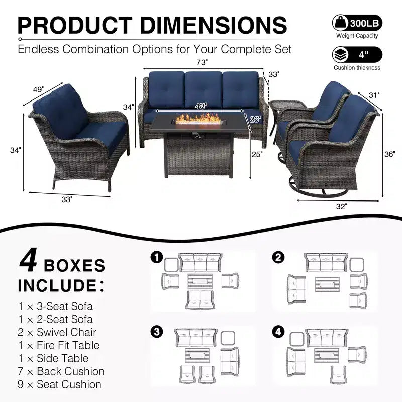 Ensemble de canapés d'extérieur haut de gamme UPTIOT avec table brasero et fauteuils pivotants