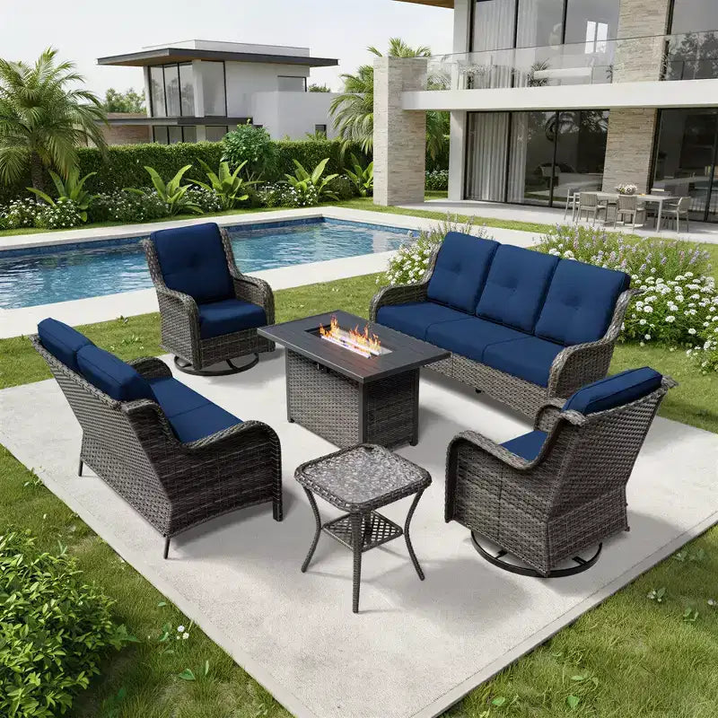 Ensemble de canapés d'extérieur haut de gamme UPTIOT avec table brasero et fauteuils pivotants