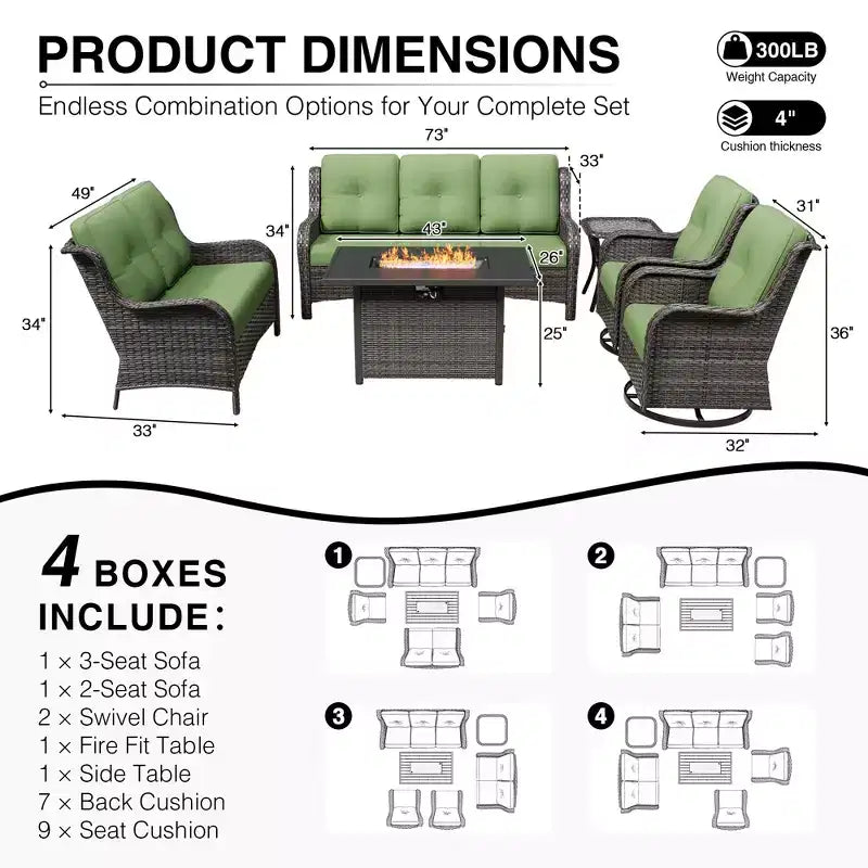 Ensemble de canapés d'extérieur haut de gamme UPTIOT avec table brasero et fauteuils pivotants