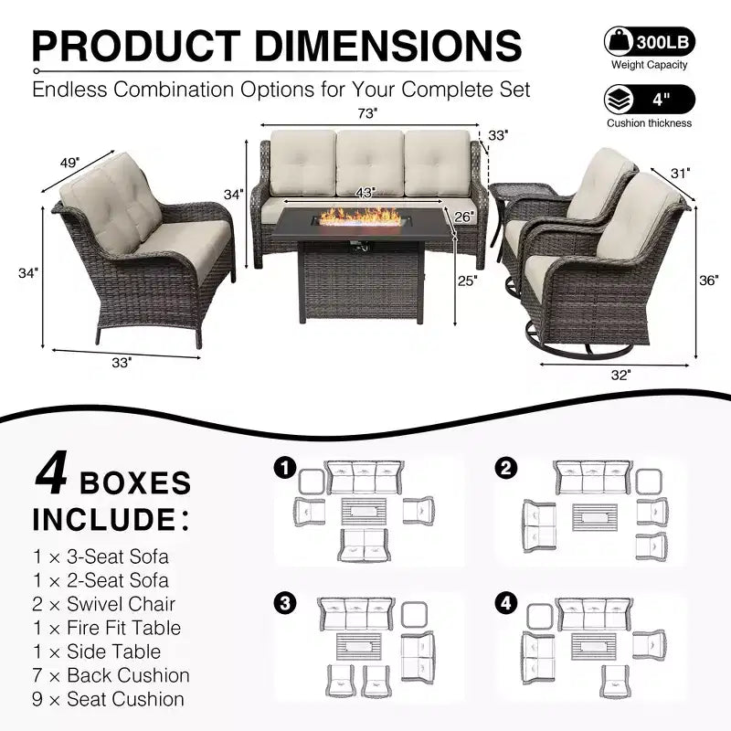Ensemble de canapés d'extérieur haut de gamme UPTIOT avec table brasero et fauteuils pivotants