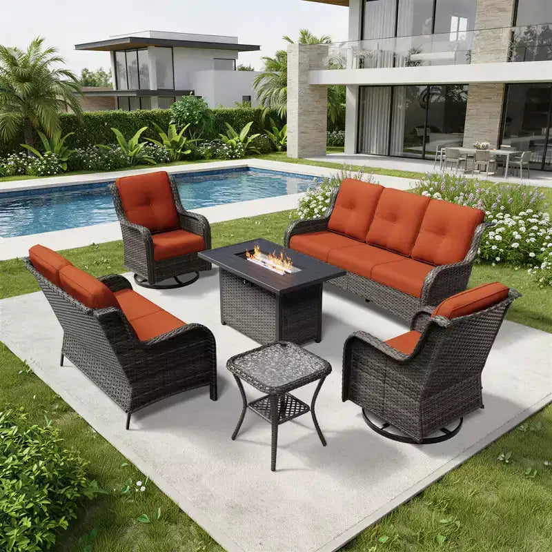 Ensemble de canapés d'extérieur haut de gamme UPTIOT avec table brasero et fauteuils pivotants