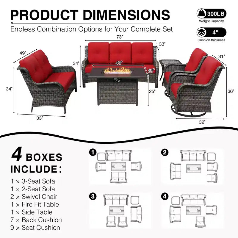Ensemble de canapés d'extérieur haut de gamme UPTIOT avec table brasero et fauteuils pivotants