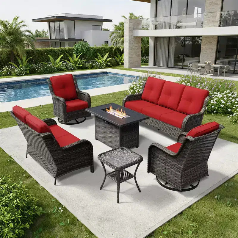 Ensemble de canapés d'extérieur haut de gamme UPTIOT avec table brasero et fauteuils pivotants