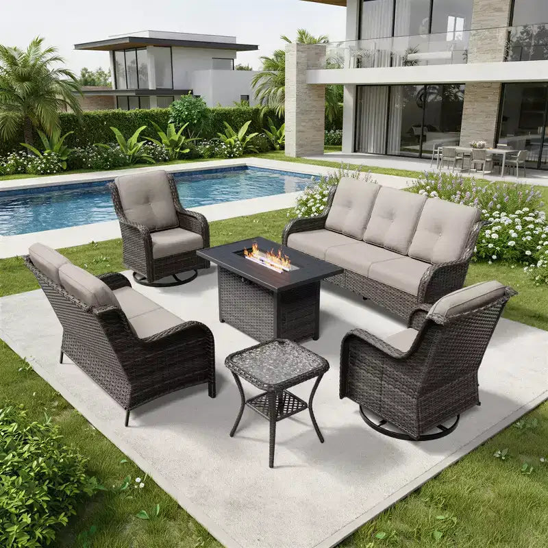 Ensemble de canapés d'extérieur haut de gamme UPTIOT avec table brasero et fauteuils pivotants