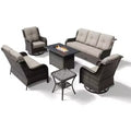 UPTIOT Premium Outdoor Sofa Set with Fire Pit Table & Swivel Chairs