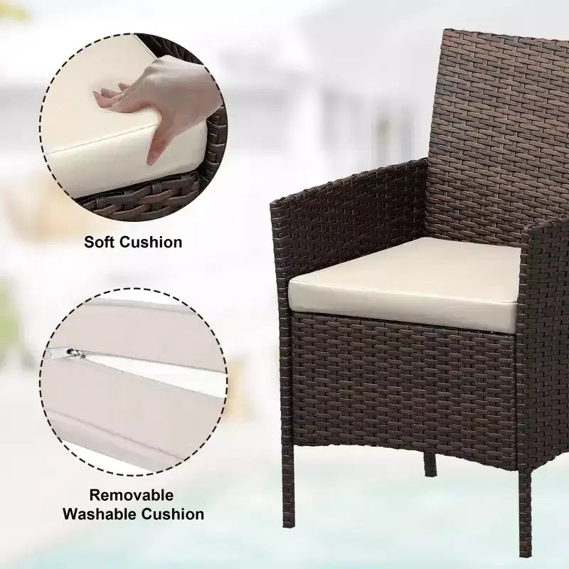 Ensemble de patio 3 pièces, salon de jardin en rotin PE avec 2 chaises et 1 table basse, mobilier d'extérieur pour patio, porche, balcon, bistrot