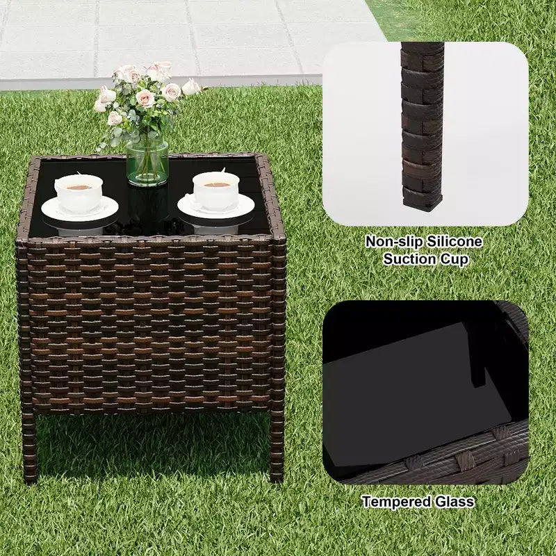 Ensemble de patio 3 pièces, salon de jardin en rotin PE avec 2 chaises et 1 table basse, mobilier d'extérieur pour patio, porche, balcon, bistrot