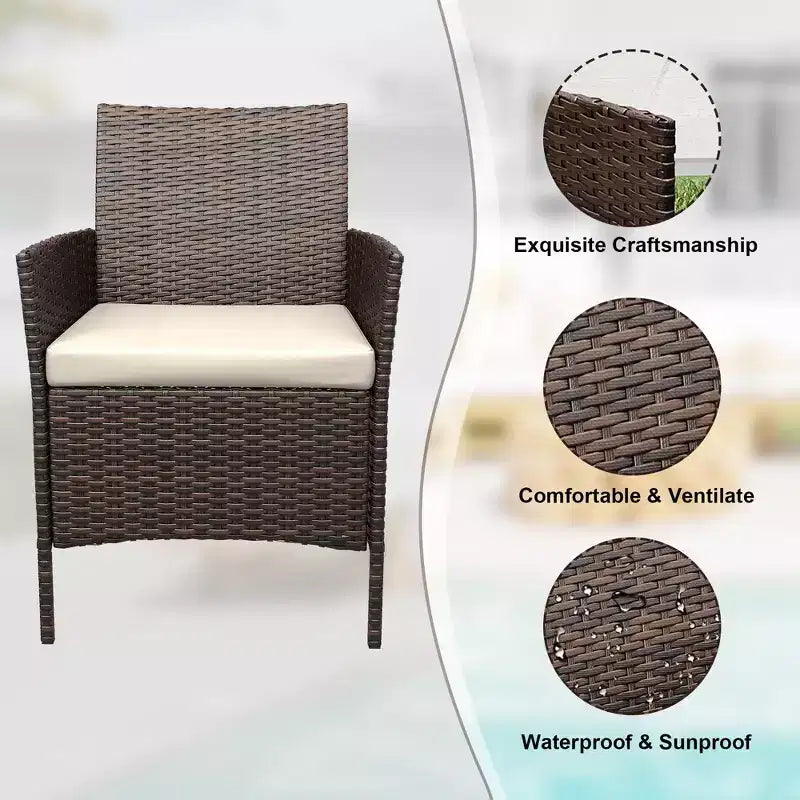 Ensemble de patio 3 pièces, salon de jardin en rotin PE avec 2 chaises et 1 table basse, mobilier d'extérieur pour patio, porche, balcon, bistrot