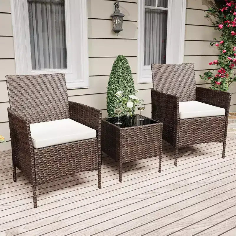 Ensemble de patio 3 pièces, salon de jardin en rotin PE avec 2 chaises et 1 table basse, mobilier d'extérieur pour patio, porche, balcon, bistrot