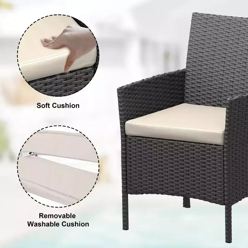 Ensemble de patio 3 pièces, salon de jardin en rotin PE avec 2 chaises et 1 table basse, mobilier d'extérieur pour patio, porche, balcon, bistrot