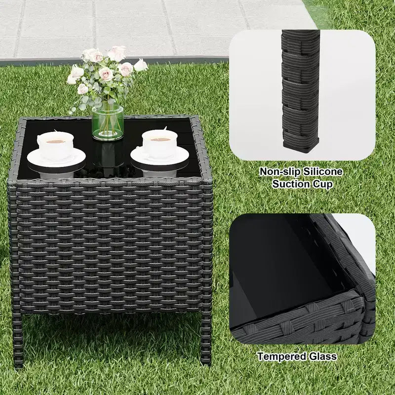 Ensemble de patio 3 pièces, salon de jardin en rotin PE avec 2 chaises et 1 table basse, mobilier d'extérieur pour patio, porche, balcon, bistrot