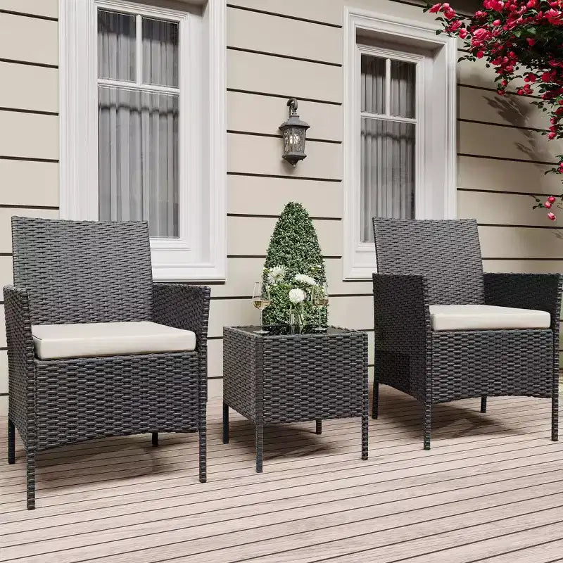Ensemble de patio 3 pièces, salon de jardin en rotin PE avec 2 chaises et 1 table basse, mobilier d'extérieur pour patio, porche, balcon, bistrot