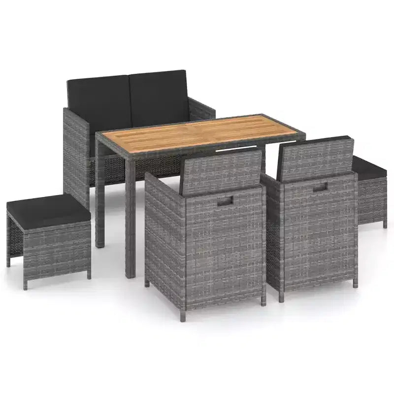 vidaXL Patio Dining Set Dining Table and Chairs Poly Rattan and Wood