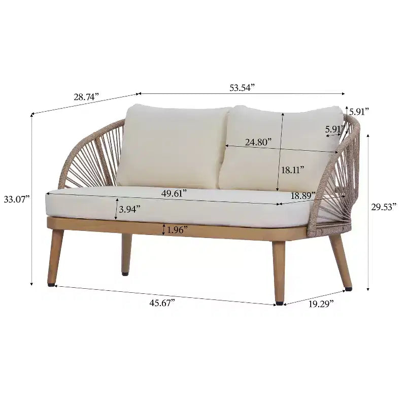 Christopher Knight Home Eadith Ensemble de conversation d'extérieur en bois d'acacia avec accents de corde et table à lattes