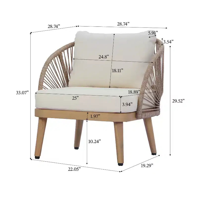 Christopher Knight Home Eadith Ensemble de conversation d'extérieur en bois d'acacia avec accents de corde et table à lattes