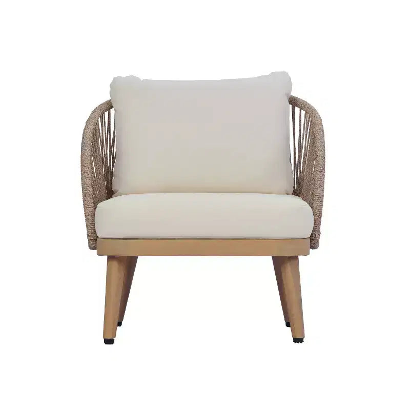 Christopher Knight Home Eadith Ensemble de conversation d'extérieur en bois d'acacia avec accents de corde et table à lattes