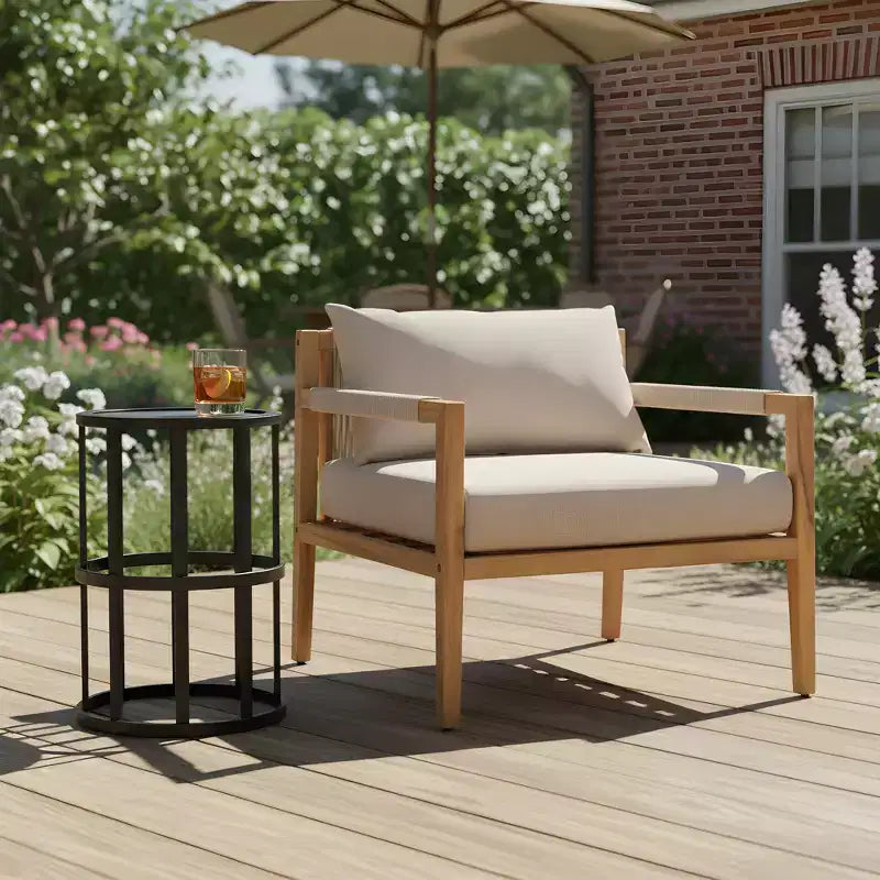 Christopher Knight Home Ilaria 2 Piece Outdoor Acacia Wood Rope Chair with Ceramic Tile End Table