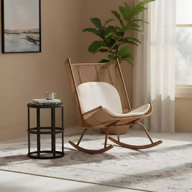 Christopher Knight Home Yann Ensemble de mobilier de jardin moderne en métal avec fauteuil à bascule et plateau de table en céramique